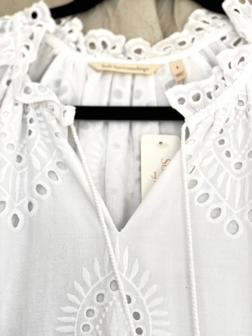 Soft Surroundings Small White Eyelet Peasant Midi Ruffle Dress Cotton 3/4 Sleeve - Picture 4 of 13